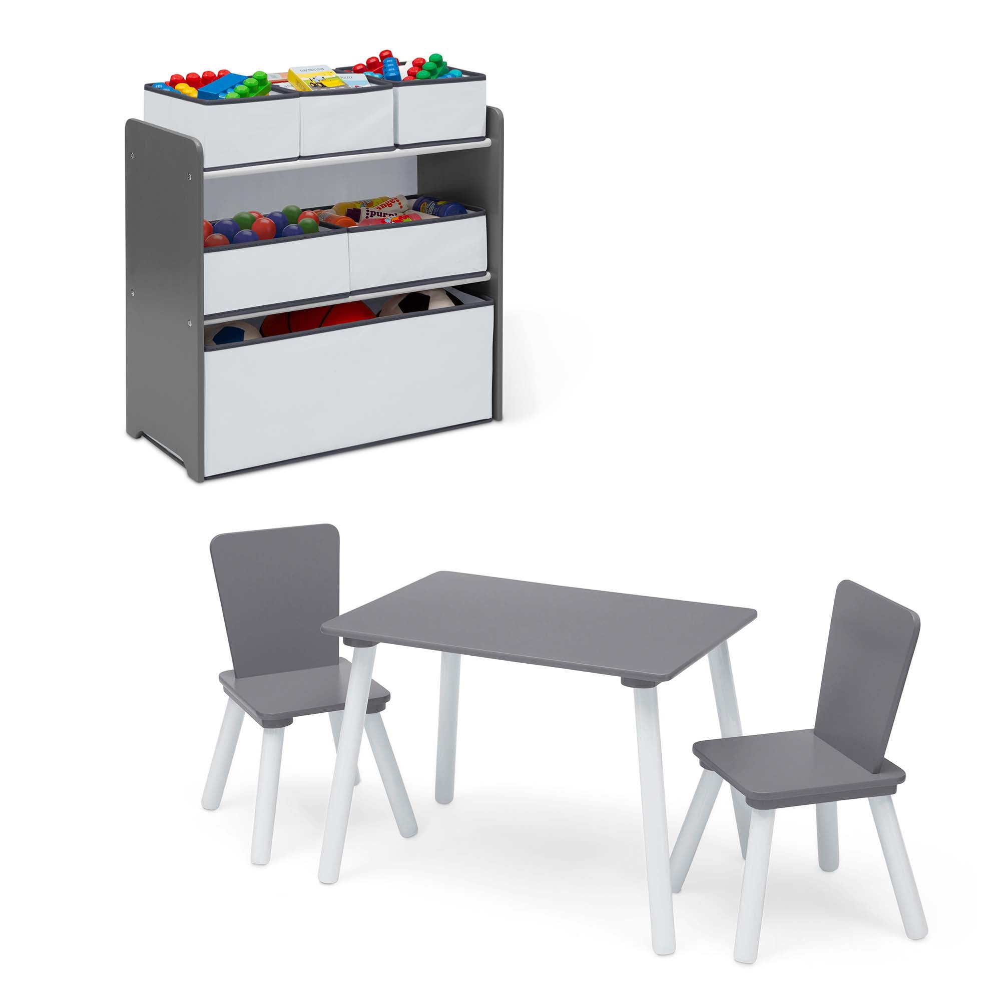 4-Piece Toddler Playroom Table and Chair Set With Toy Organizer