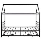 Kids Twin Size House Shaped Metal Platform Bed With Trundle