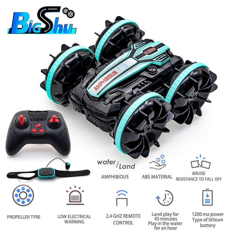 Boys Double-sided Flip Remote Control Amphibious Stunt Car