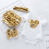Baby Girl 4Pc Cotton Tops, Skirt-Shorts, Shoes & Headdress Sets. (0~18M)