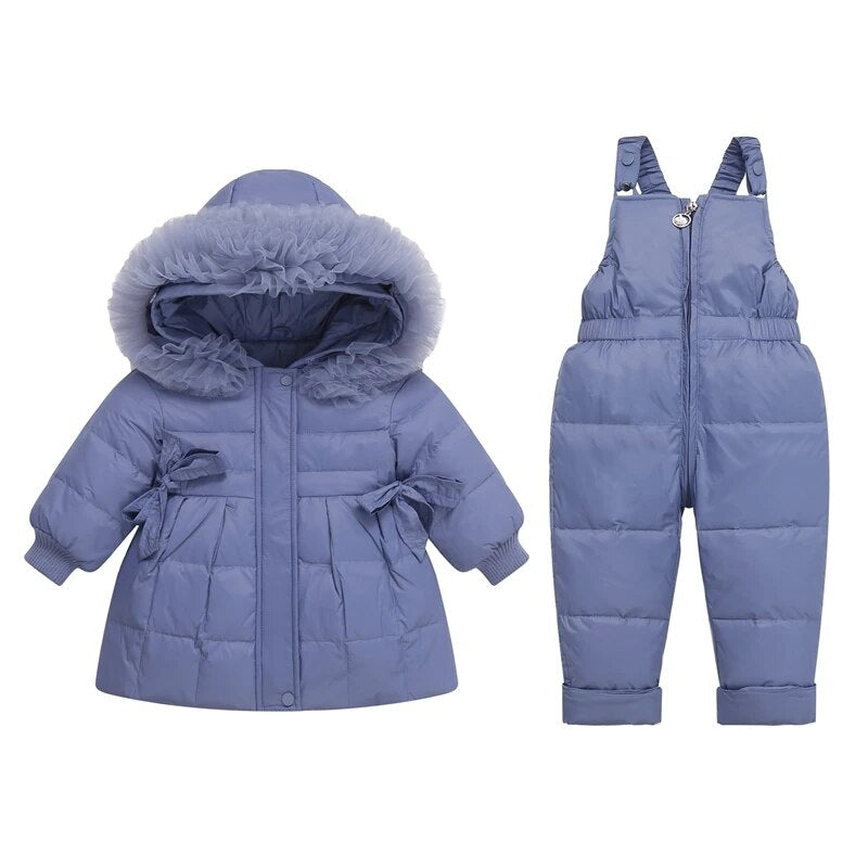 Kids 2Pc Warm Designer Style Snow Suit Sets With Detachable Fur. Ages 12M~4T