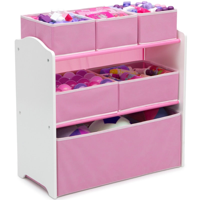 Children 4-Piece Toddler Playroom Table, Chair and Multi-Bin Toy Organizer Set. Blue, Pink or Grey