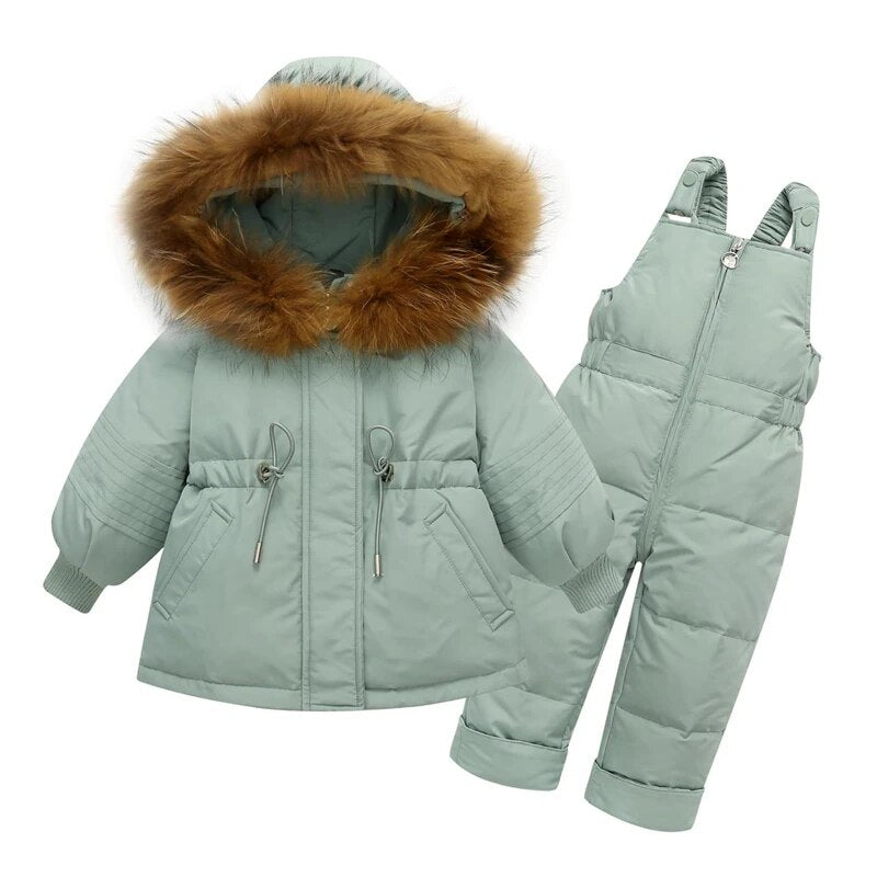 Kids 2Pc Warm Designer Style Snow Suit Sets With Detachable Fur. Ages 12M~4T