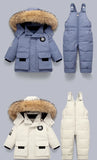 Kids Warm and Stylish Down Winter Snowsuits With Fur Hood.