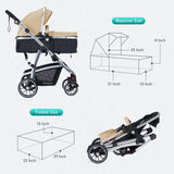Stylish 2 in 1 Foldable Convertible Baby Stroller, High Landscape w/Reversible Seat, Removable Footmuff, Adjustable Backrest & Canopy, For Ages 0-36 Months.