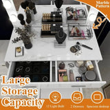 Elegant Makeup Vanity Set with Mirror, Lights & Stool. (Marble Finish)