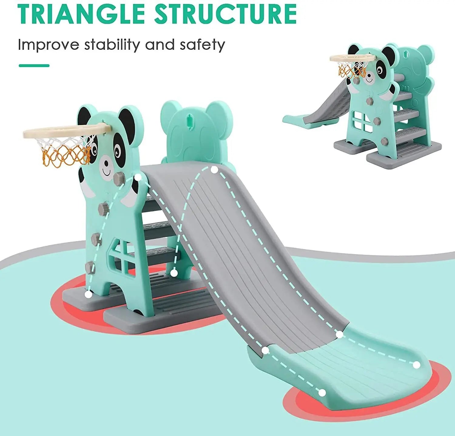 Kids Fun and Sturdy Indoor/Outdoor Slide w/ Basketball Hoop (Ball Included)