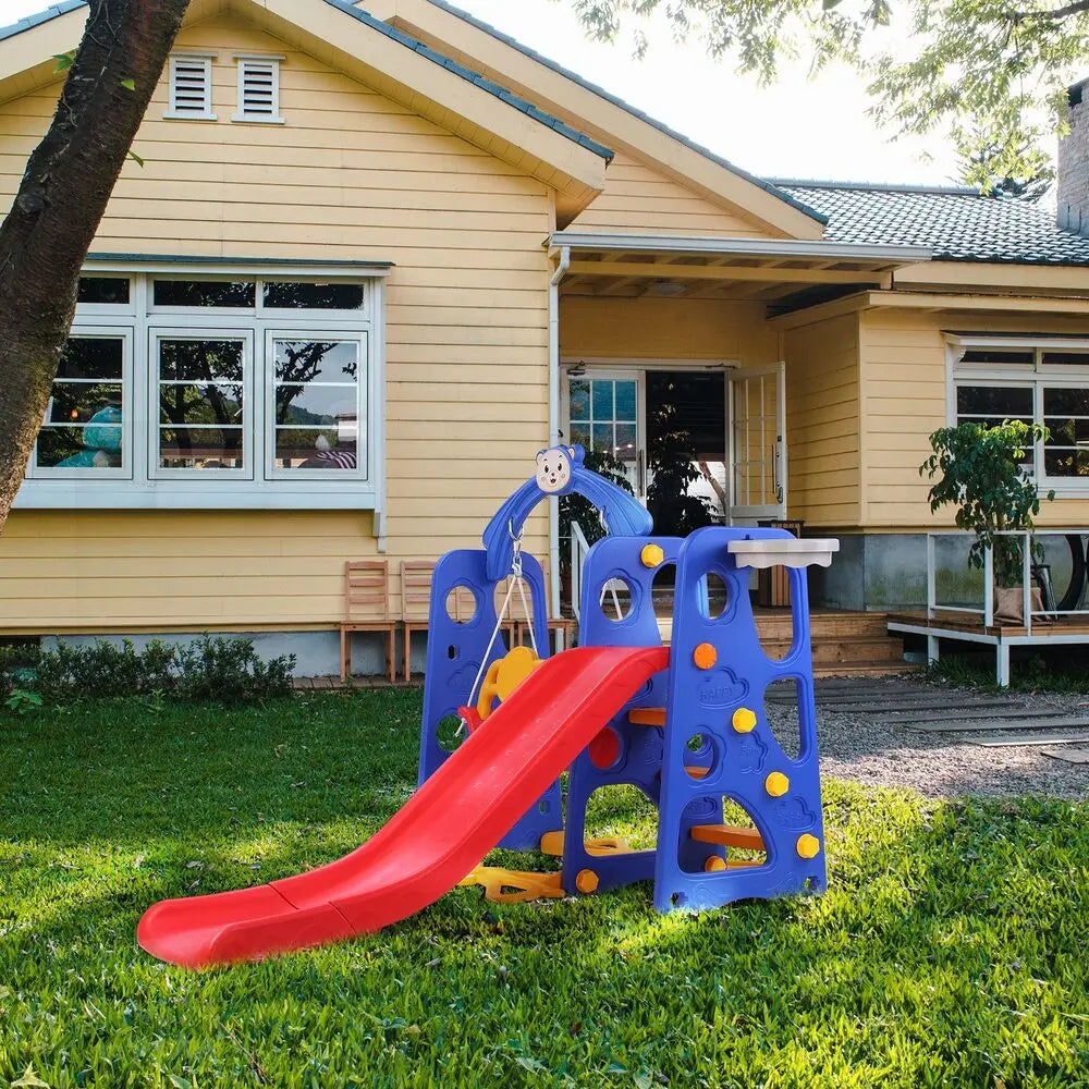 4 In 1 Toddler Slide Swing Set with Basketball Hoop