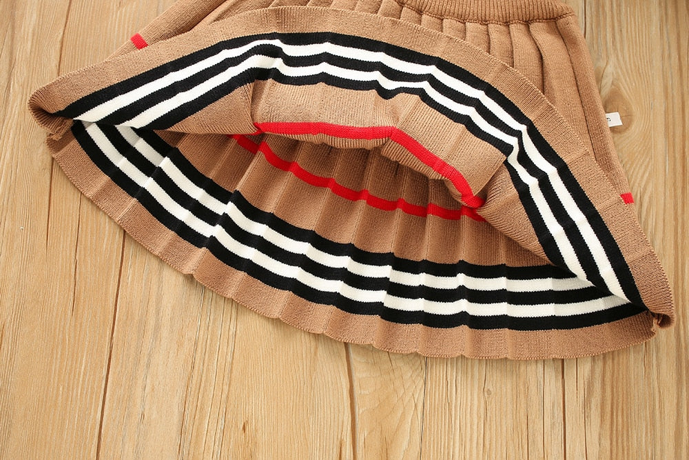 Baby Girls Stylish Striped Sweater and Pleaded Skirt Set