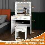 Elegant Makeup Vanity Set with Mirror, Lights & Stool. (Marble Finish)