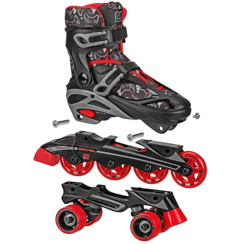 Boys and Girls Trendy 2 in 1 Adjustable Roller Skate and Roller Blade Hybrid.
