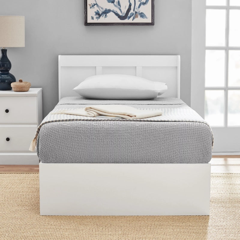 Kid's Platform Twin Bed Frame with Headboard, Soft White or Soft Grey Finish (Mattresses Not Included)