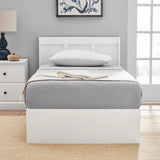 Kid's Platform Twin Bed Frame with Headboard, Soft White or Soft Grey Finish (Mattresses Not Included)
