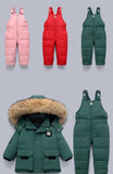 Kids Warm and Stylish Down Winter Snowsuits With Fur Hood.