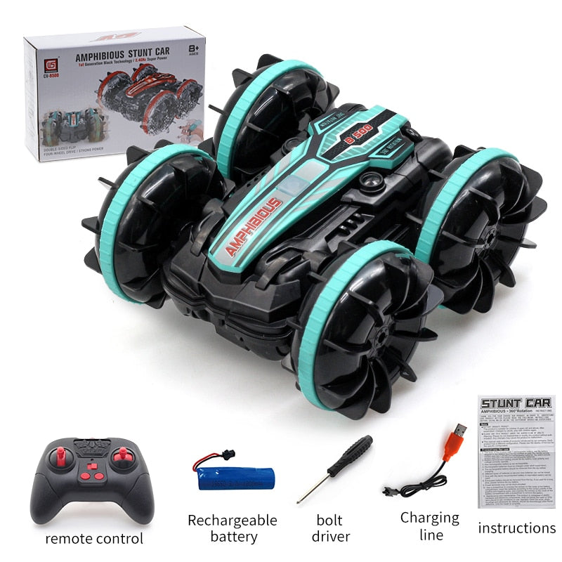 Boys Double-sided Flip Remote Control Amphibious Stunt Car