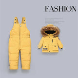 Boys & Girls Stylish 2Pc Warm Winter Snowsuit Sets, with Removable Parka Fur.