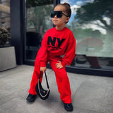 Baby Girls NY Fashion Style Long Sleeve Sweatshirt and Flared Pants Combo. (Ages 18M~8Yrs.)