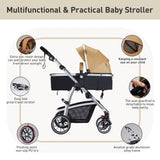 Stylish 2 in 1 Foldable Convertible Baby Stroller, High Landscape w/Reversible Seat, Removable Footmuff, Adjustable Backrest & Canopy, For Ages 0-36 Months.