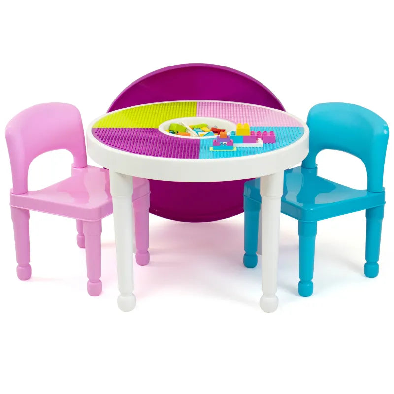 Kids Durable 2-in-1 Plastic Round Activity Table and 2 Chairs Set