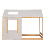 Kids Twin Size Classic Wood House Platform Bed with Roof and Window