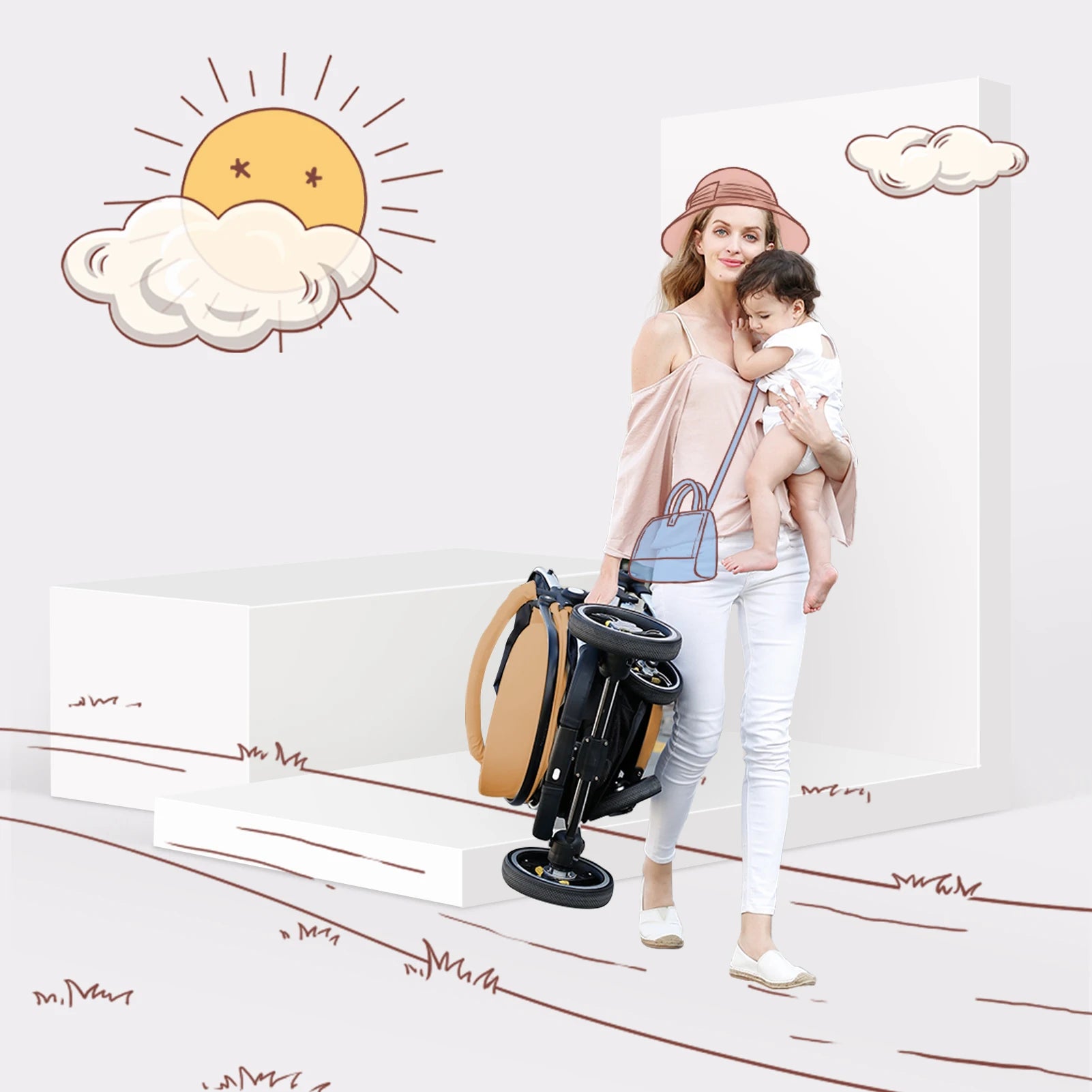 Stylish 2 in 1 Foldable Convertible Baby Stroller, High Landscape w/Reversible Seat, Removable Footmuff, Adjustable Backrest & Canopy, For Ages 0-36 Months.