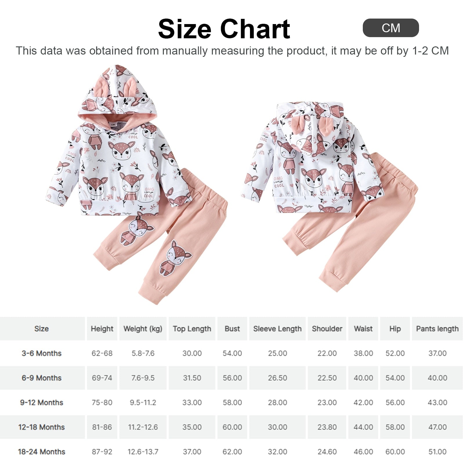 Baby Girl 2Pc Animal Print Long-sleeve Cotton Hoodie and Sweatpants Set