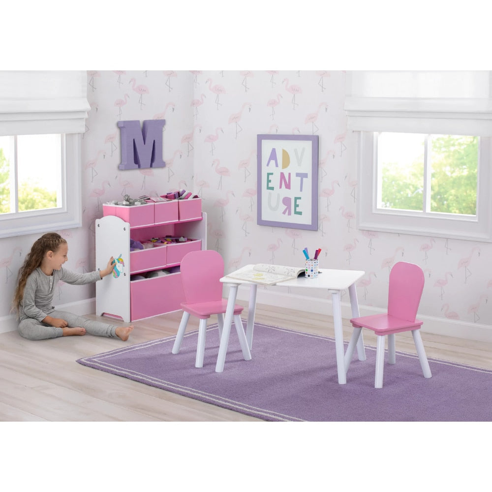4-Piece Toddler Playroom Table and Chair Set With Toy Organizer