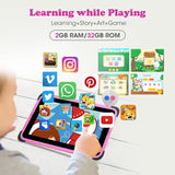 Kids 7 Inch, 1024x600 HD, Quad Core, Dual Wifi, 2GB 32GB, 11.0 Android Tablet with Holder