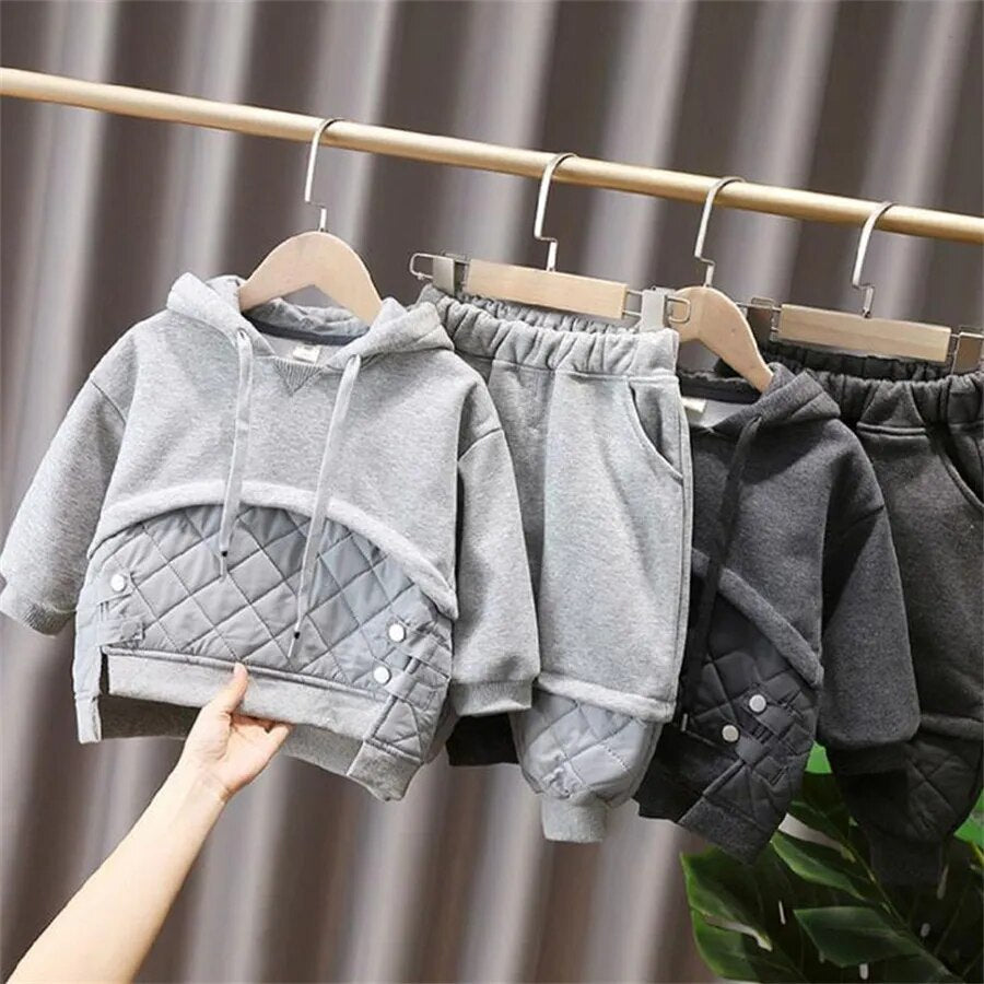 Kids 2Pc Plush Lined Baggy Hoodie Sweatshirt and Thick Jogger Pant Set