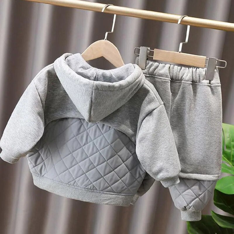 Kids 2Pc Plush Lined Baggy Hoodie Sweatshirt and Thick Jogger Pant Set