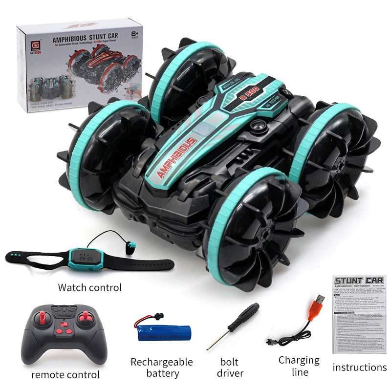 Boys Double-sided Flip Remote Control Amphibious Stunt Car