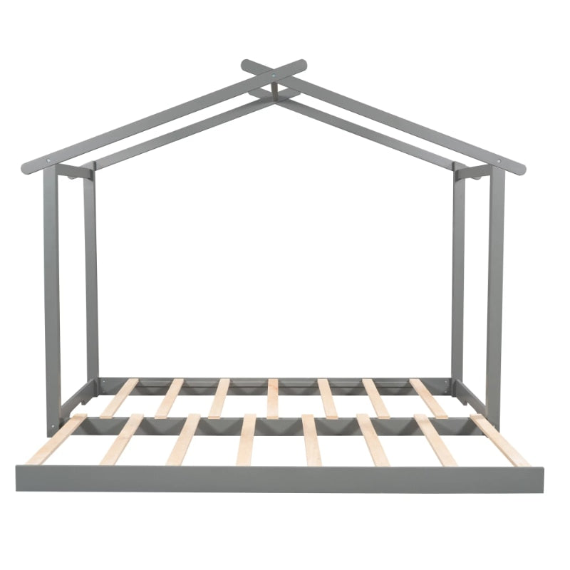 Kid's Twin Size Platform Bed House with Trundle