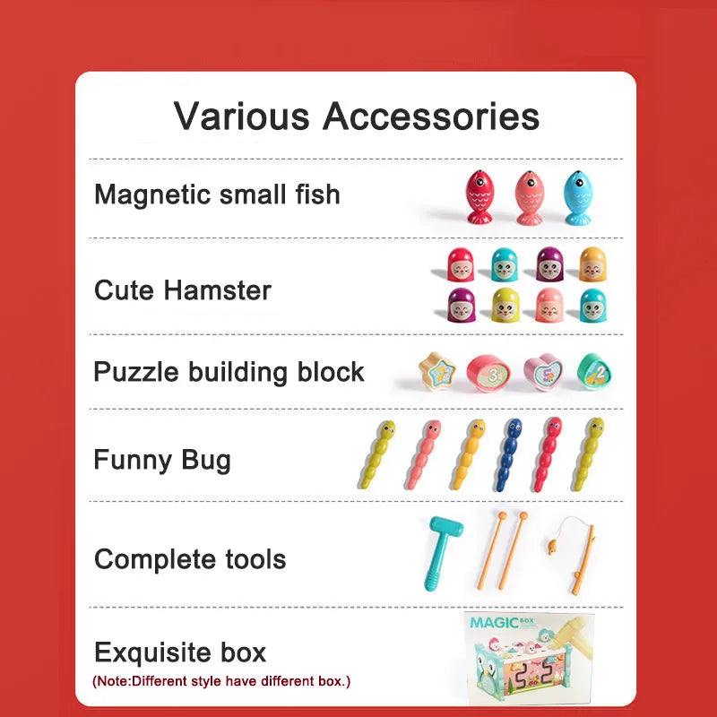 Baby Montessori Fishing Owl Learning Cube with Educational Clock, Kids Hammer Game, Music ,Puzzle and Piano Set
