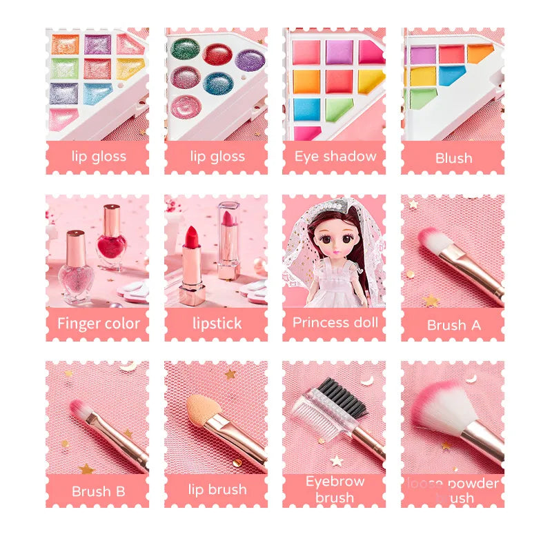 Girls Light Up Diamond Cosmetics Makeup Case with Princess Doll & Accessories Sets (2 Styles to Choose From)