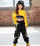 Girls Urban Hip Hop Style 3Pc Long Sleeve Cropped Shirt, Crop Top and Street Dance Cargo Pants Combo. (Each Item Also Available Separately)