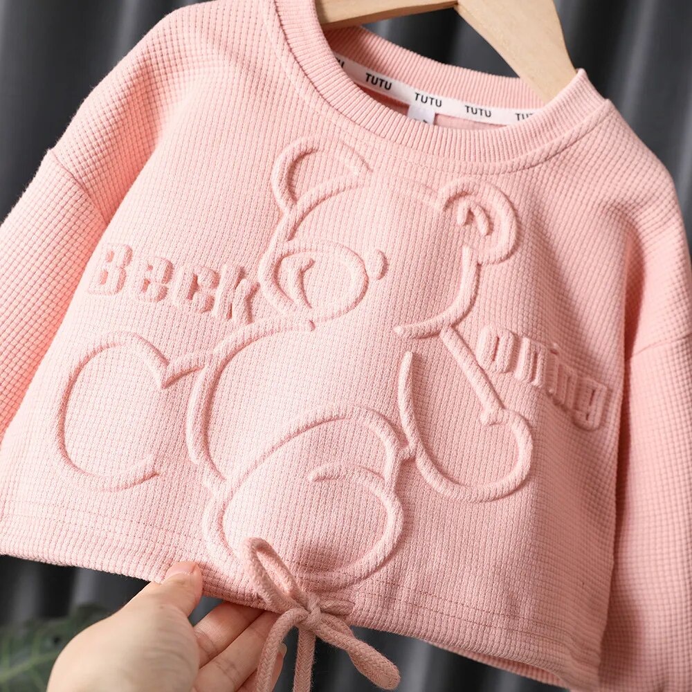 Baby Girls Trendy 2Pc Long Sleeve Cotton Pullover & Elastic Waist Jogger Set.