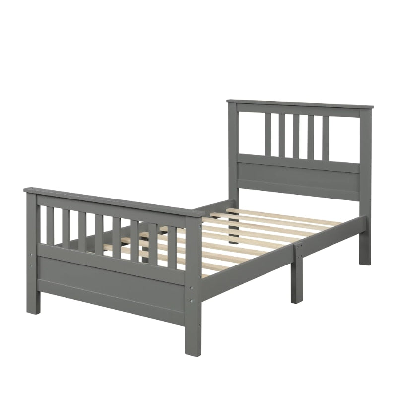 Kids Twin Size Wood Platform Bed with Headboard and Footboard