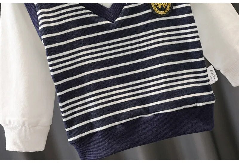Baby Boys 2PC Little Gentleman Outfits. Long Sleeves Sweater-Shirt (Button Down Look Built In) and Trousers Set.