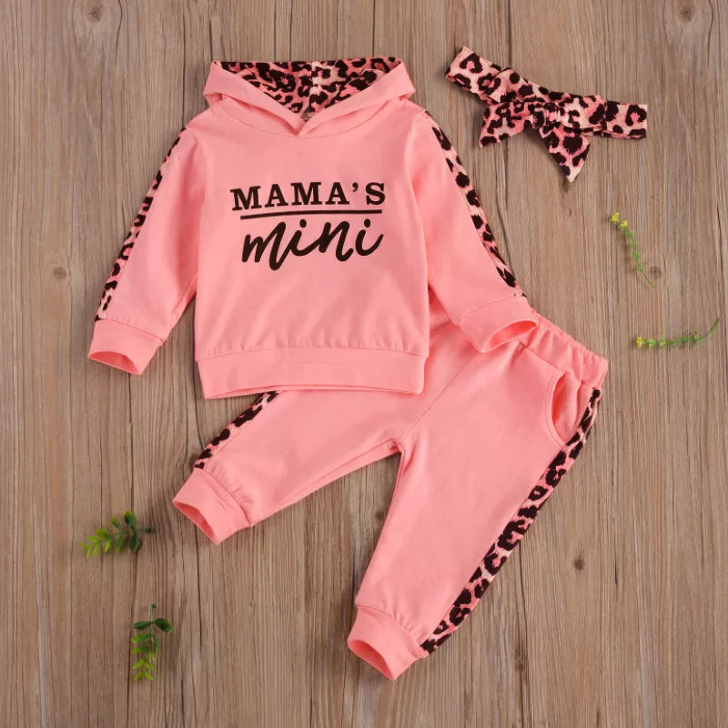 Baby Girls Chic 3Pc Leopard Print Hooded Sweatshirt, Headband and Pants Set.