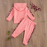 Baby Girls Chic 3Pc Leopard Print Hooded Sweatshirt, Headband and Pants Set.