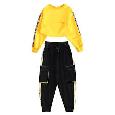 Girls Urban Hip Hop Style 3Pc Long Sleeve Cropped Shirt, Crop Top and Street Dance Cargo Pants Combo. (Each Item Also Available Separately)