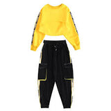 Girls Urban Hip Hop Style 3Pc Long Sleeve Cropped Shirt, Crop Top and Street Dance Cargo Pants Combo. (Each Item Also Available Separately)