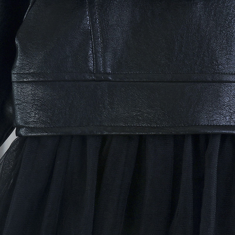 Baby Girls Black Leather Jacket Dress (Detachable Skirt)