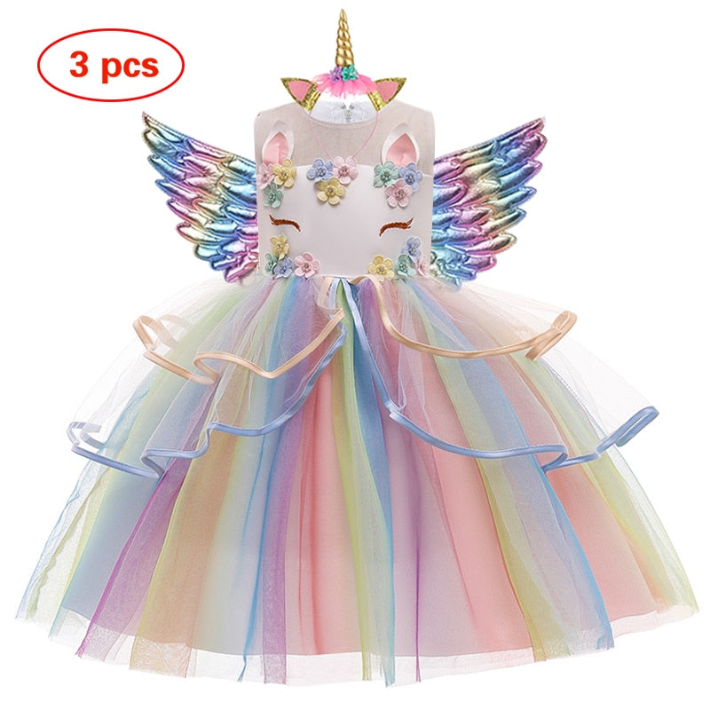 Baby Girls Pastel Rainbow Unicorn Tutu Princess Party Dresses. Ages 3T-10Yrs