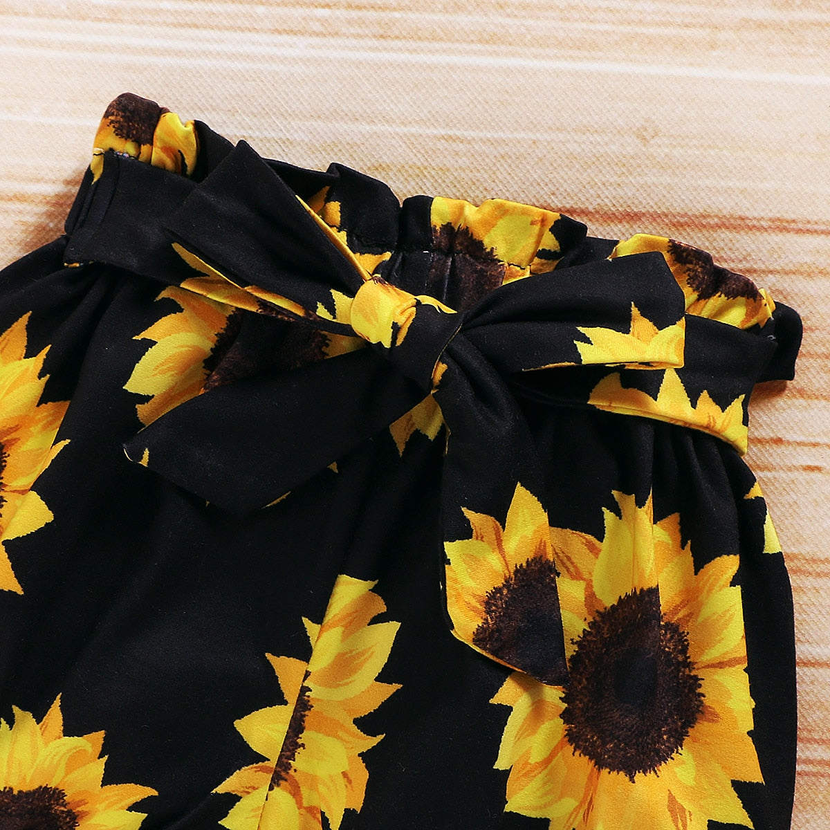 3Pc Baby Girl Short Sleeve Yellow Solid Romper With Sunflower Printed Shorts Set