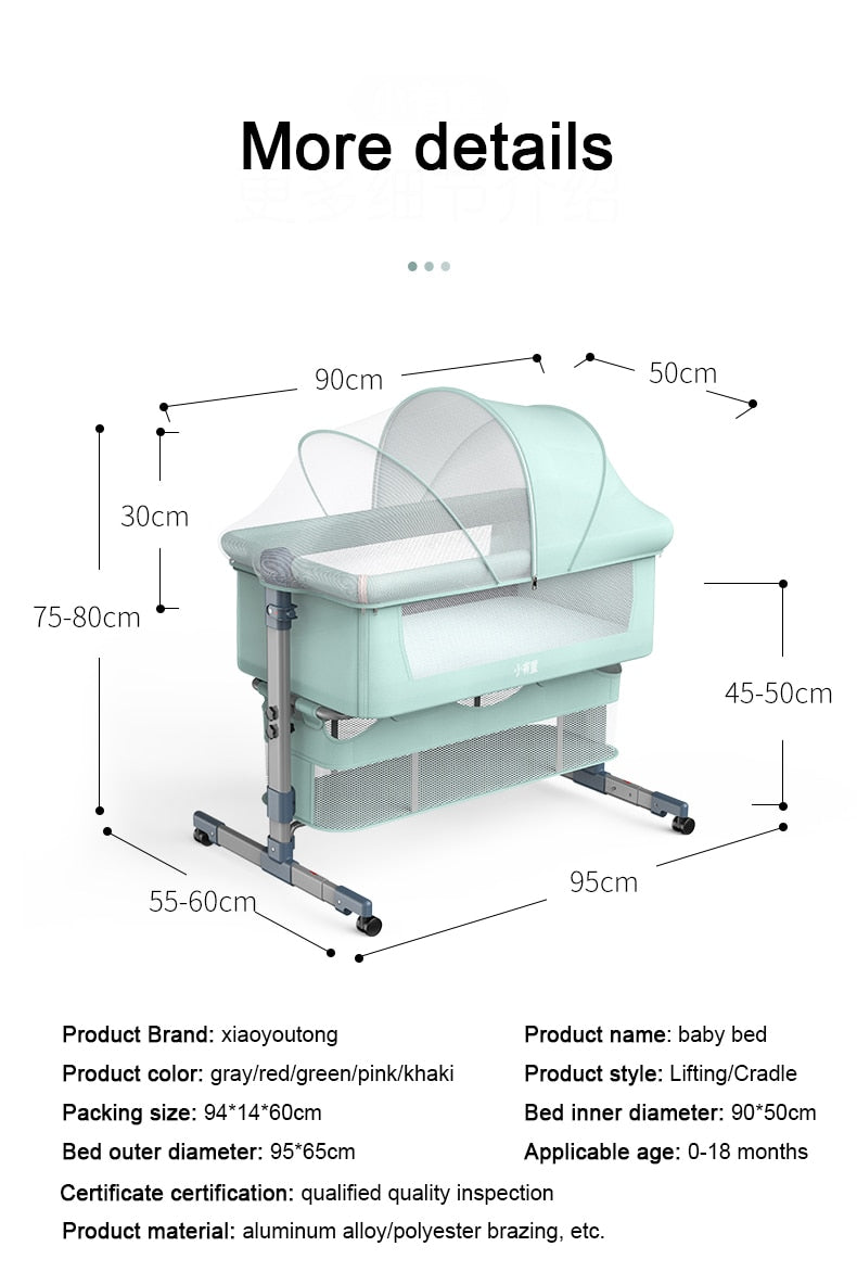 Washable New Born Bed Portable Removable Crib  Adjustment  Big Bed Foldable Cradle