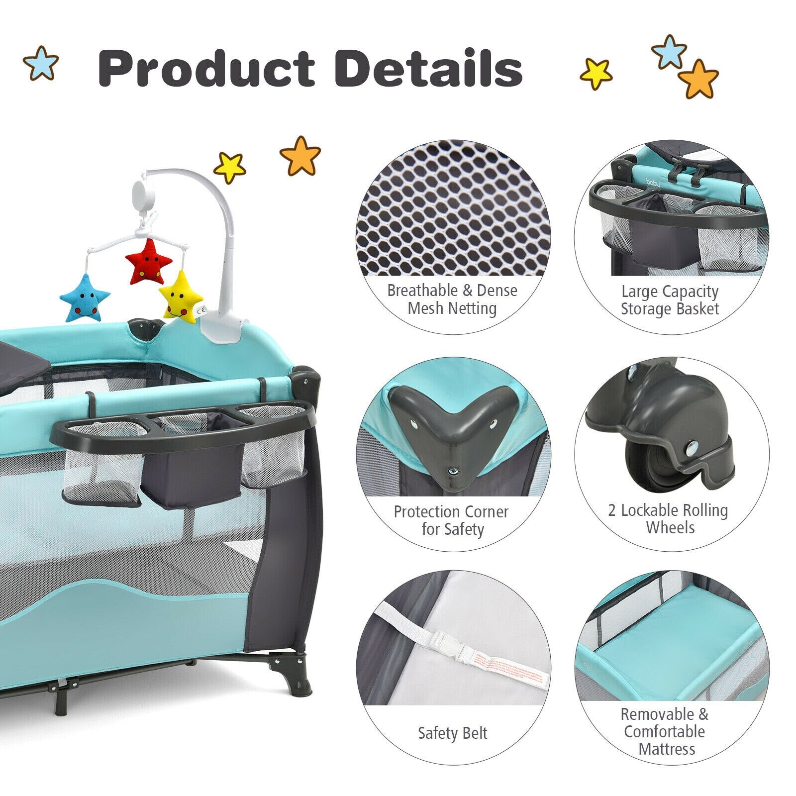 Baby Joy 3 in 1 Portable Baby playpen & Infant Nursery Center w/ Music Box