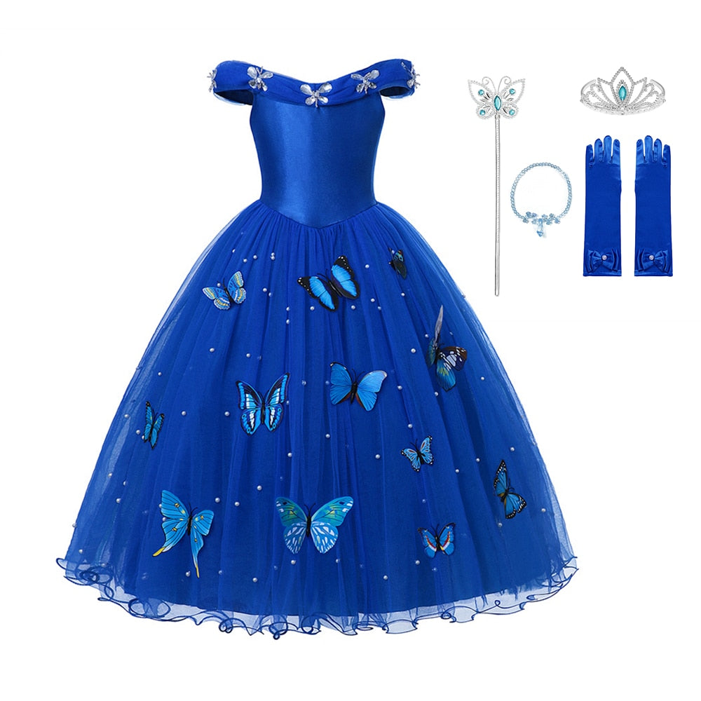 Girl Princess Blue Sleeveless Mesh Ball Gown (and Princess Accessories)