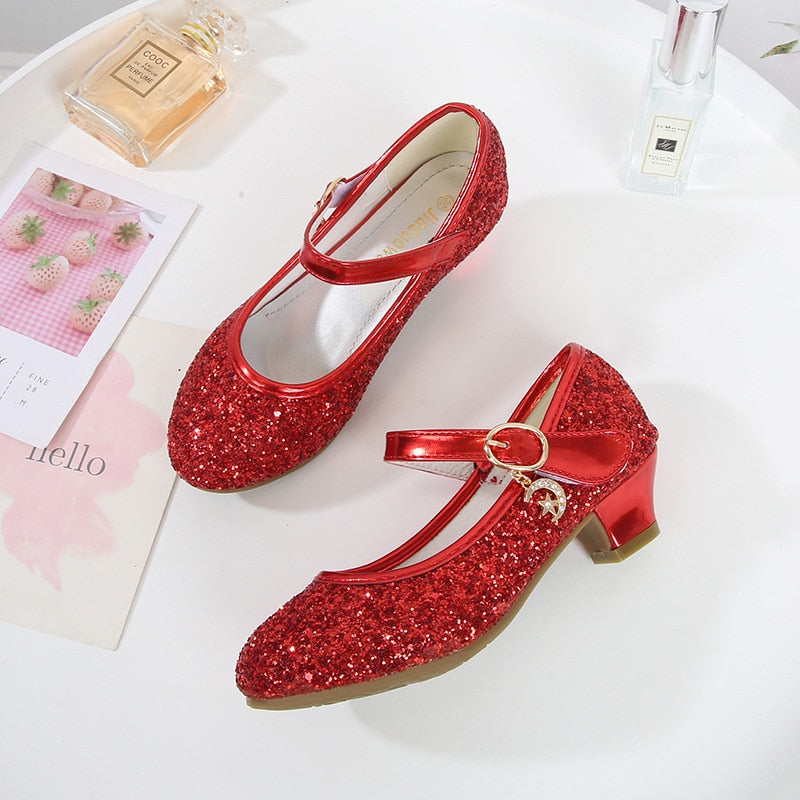 Girls High Heels Leather Princess Shoes