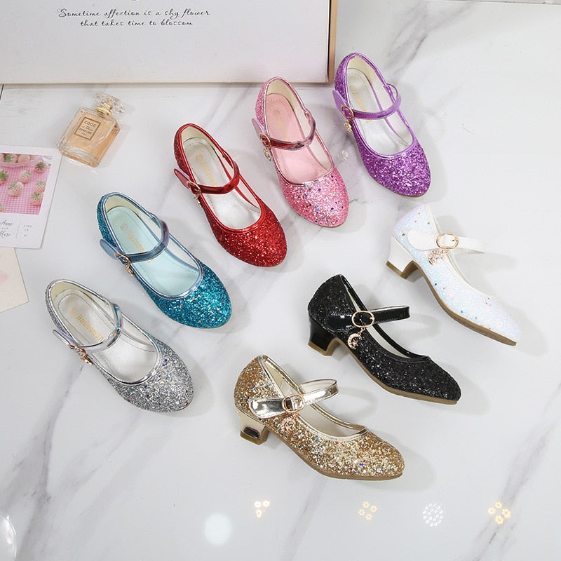 Girls High Heels Leather Princess Shoes